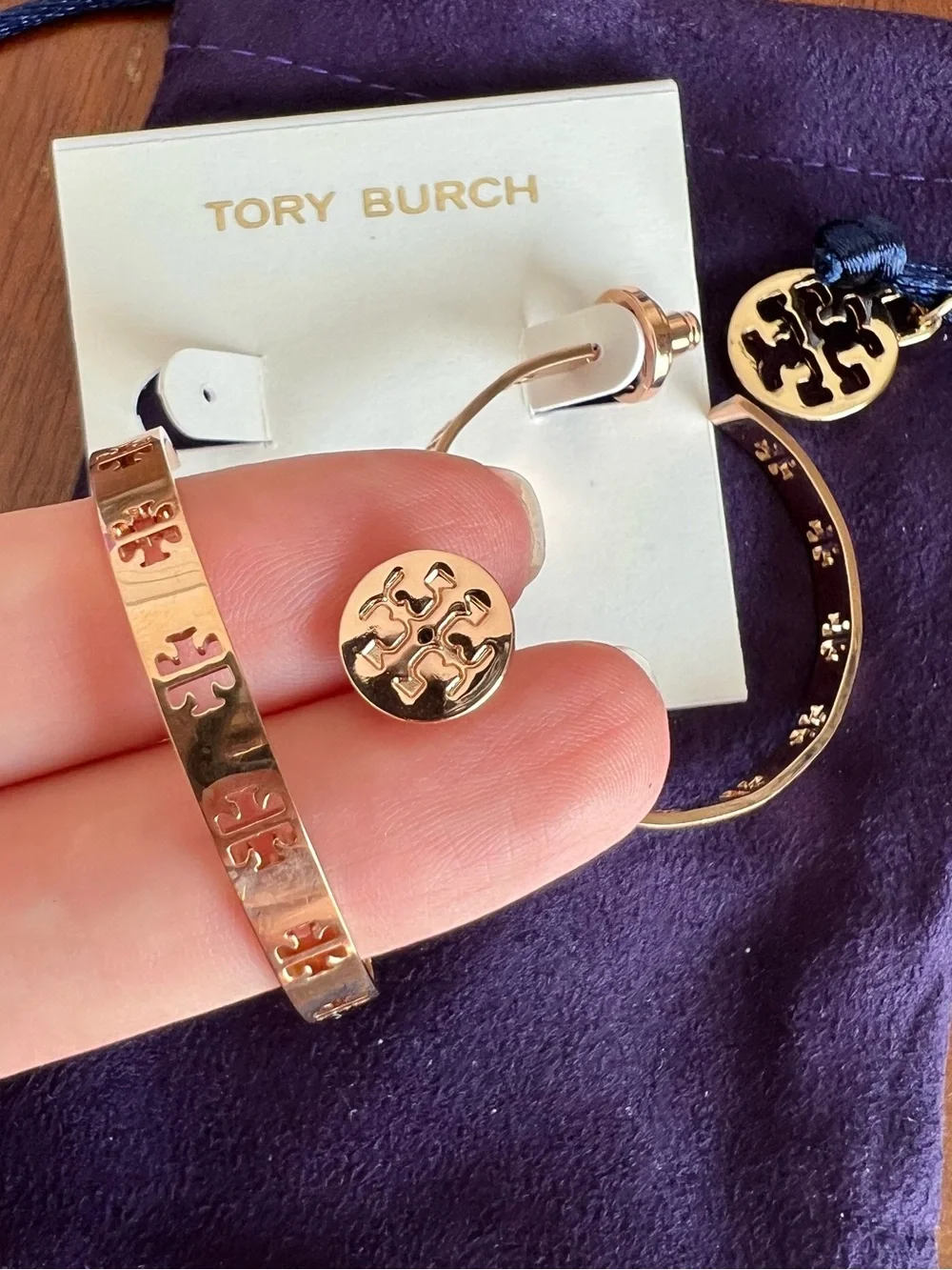 Tory Burch Logo Cutout Gold Hoop Earrings